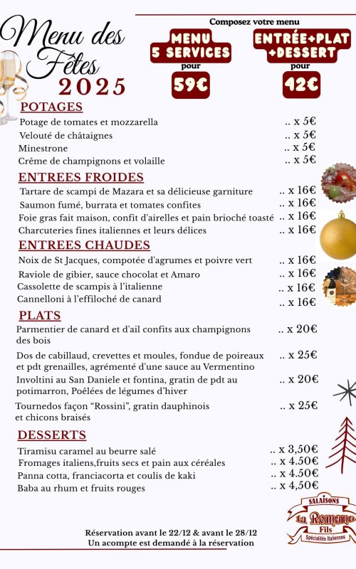 Menu fêtes 2025