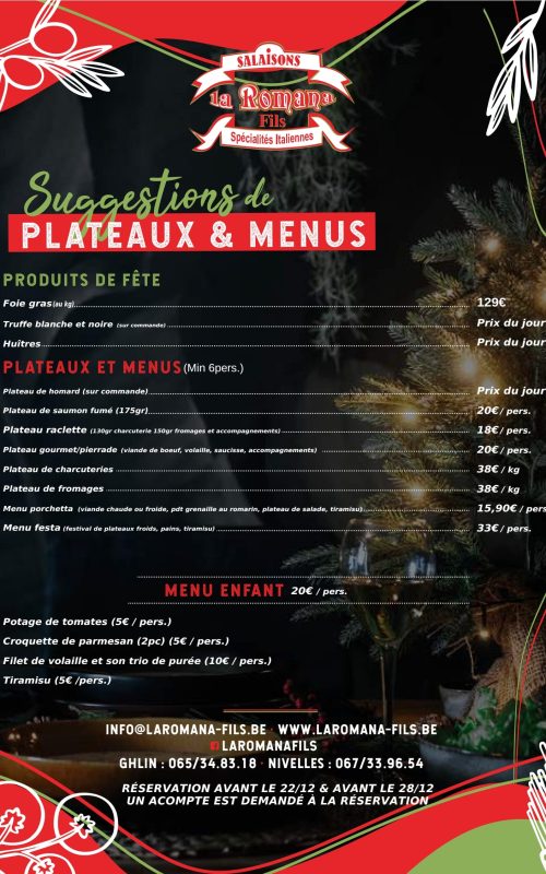 Menus et plateaux fetes 2025